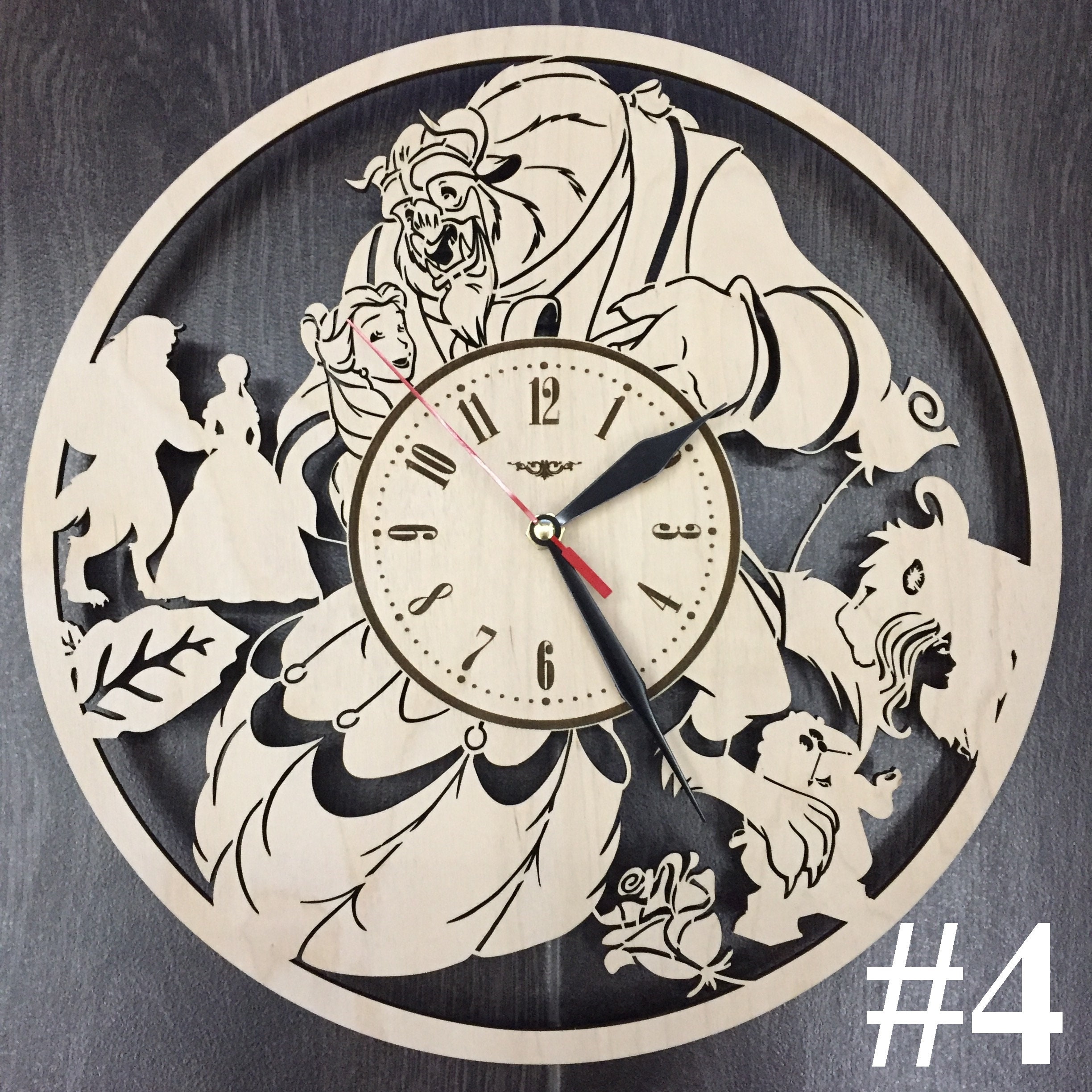 Disney Wall Art Silent Wall Clock Wooden Clock Disney Theme Etsy
