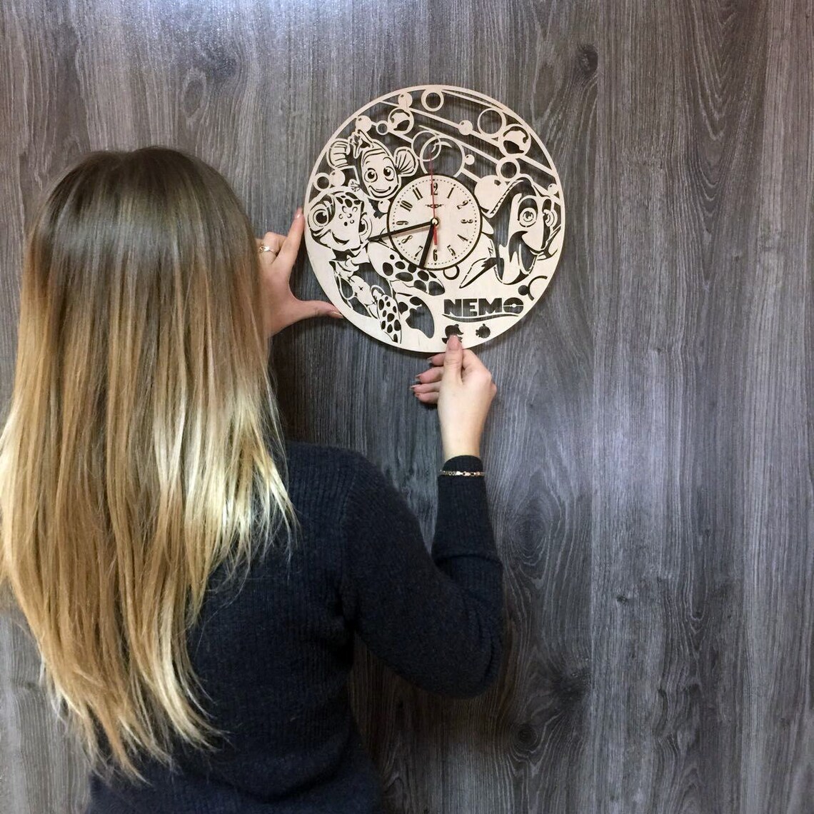 Disney FINDING NEMO Wall Clock Art Silent Wall Clock Wooden Etsy