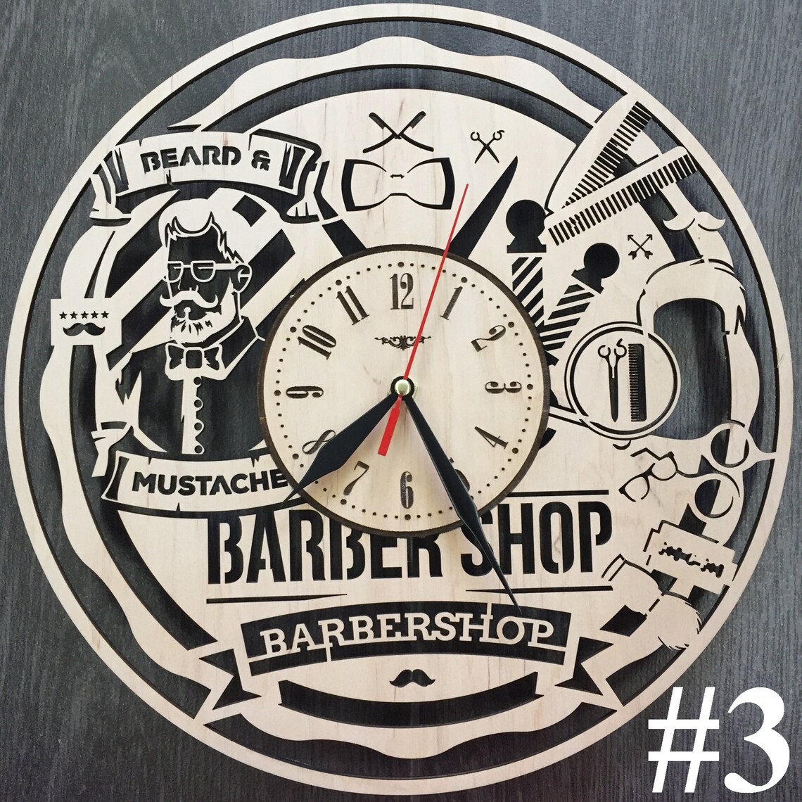 Barber Shop Wall Clock Wall Art Silent Wooden Clock Etsy Denmark