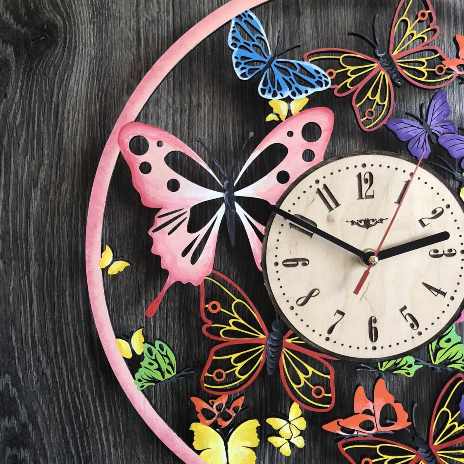 Butterfly Wall Clock Wall Art Silent Wall Clock Wooden Clock Etsy