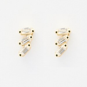 Miu Tiny Triple CZ Baguette Gold Stud Earrings