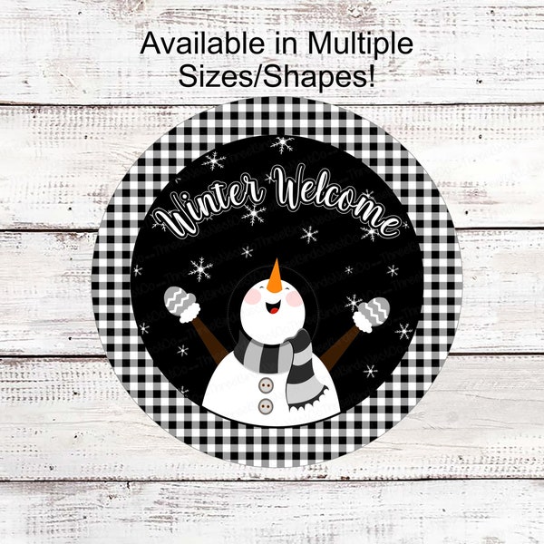 Winter Welcome Wreath Sign, Snowman Lover, Buffalo Plaid- CW732