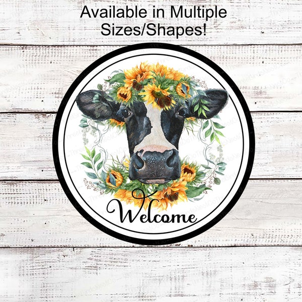 Sunflower Cow Farmhouse Welcome Wreath Sign