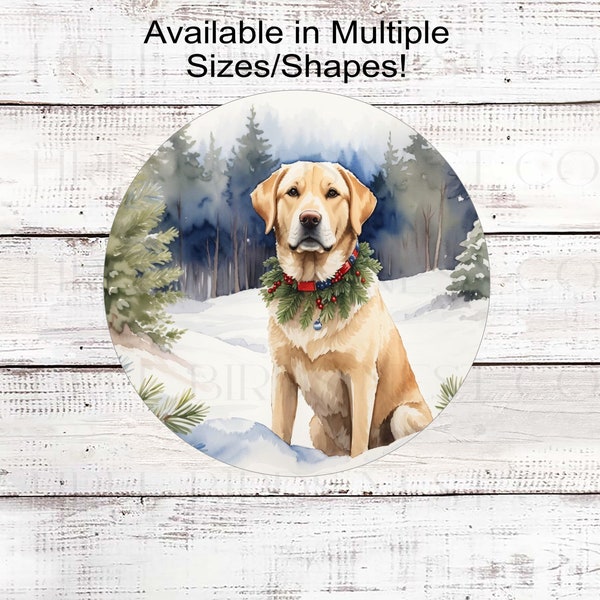 Yellow Labrador Retriever Christmas Wreath Signs - Winter Welcome Sign - Dog Wreath Signs