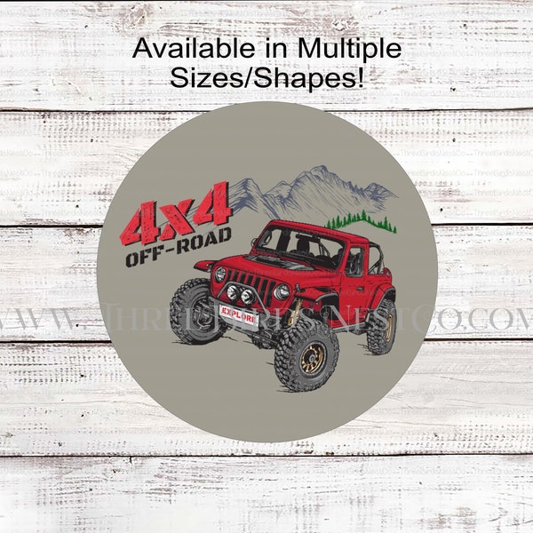 Off Road Red Jeep Truck Sign - 4x4 Truck - Masculine Wreath - Off Road Vehicle Monster Truck Wreath Sign - Other Custom Colors Available