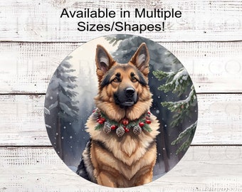 German Shepherd Dog Wreath Sign - Christmas Dog Wreath Sign - Winter Welcome