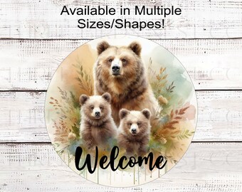 Grizzly Bear Woodland Welcome Wreath Sign - Cabin Decor - Rustic Farmhouse - Baby Bear Cub