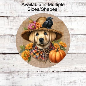 Fall Dog Wreath Sign - Yellow Labrador Retriever Dog - Pumpkins Sign - Welcome to Our Patch