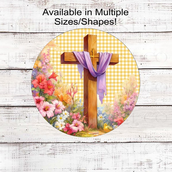 He is Risen Easter Cross Wreath Sign - Spring Flowers - Religious Wreath Sign