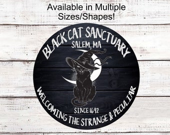 Halloween Wreath Signs, Black Cat Sanctuary- H399