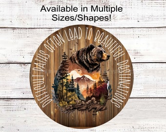 Mountains Bear Woodland Welcome Wreath Sign - Inspirational Signs