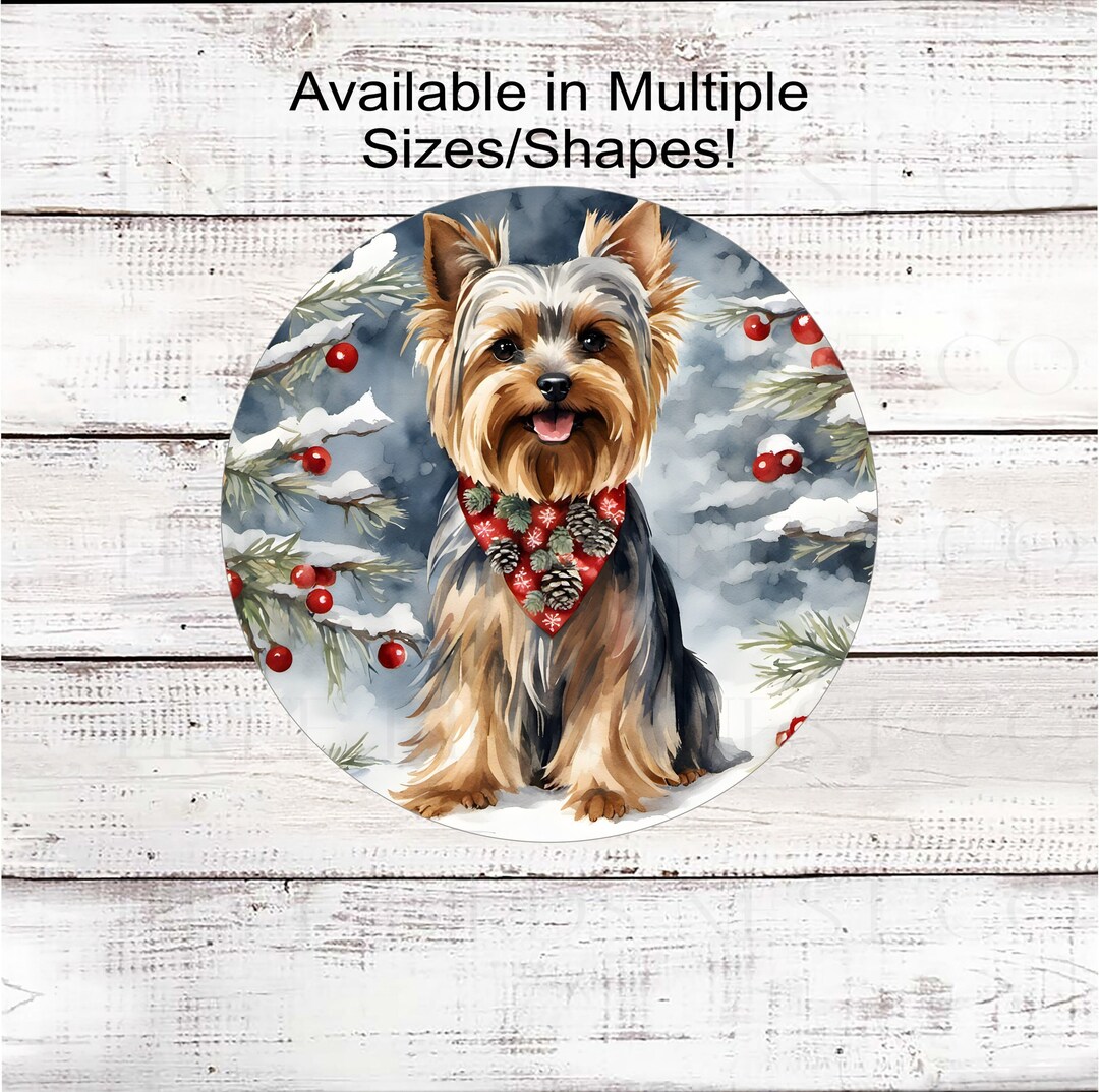 Christmas Dog Wreath Sign Yorkshire Terrier Yorkie Dog Winter
