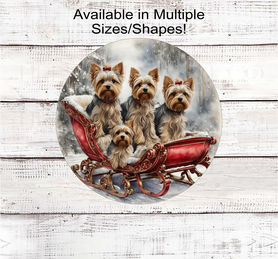 Christmas Dog Wreath Sign Yorkshire Terrier Yorkie Dog Etsy