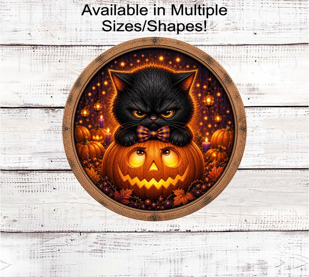 Halloween Wreath Sign, Grumpy Kitten, Black Cat- H2793 - Etsy