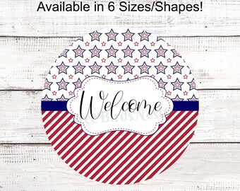Patriotic Wreath Sign, Front Door Welcome, Stars and Stripes, Everyday Decor- PH579