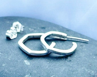 Hexagon earrings sterling silver, hexagon hoop earrings, geometric hoops, handmade earrings, minimalist earrings.