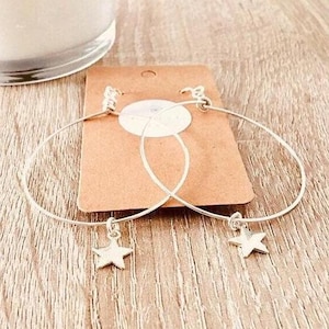 Star charm hoop earrings, large hoop earrings, non tarnish silver hoops, nickel free sterling silver ear wires, statement earrings, handmade