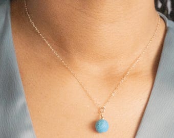 Blue agate gemstone necklace 14k gold filled, Blue lace agate necklace, Turquoise pendant necklace, Minimalist necklace, Charm necklace.