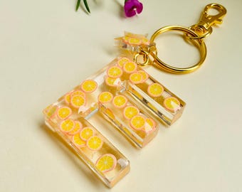 Personalised keychains, Initial resin keyring, Fruit letter keychain,  Resin letter bag charm, Birthday gift, Teacher gift,