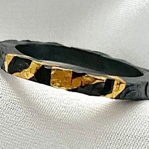 Sterling silver and 24k gold oxidized ring, hammered ring, rustic ring, unisex ring, Keum boo 3 mm ring, wedding ring, handmade ring