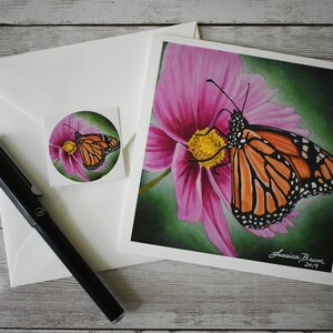 Carte de voeux Monarch Butterfly/ Pink Cosmos et Butterfly Card