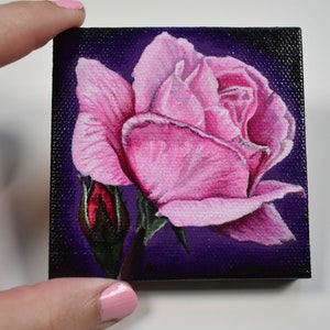 Mini tableau rose / peinture acrylique / cadeau pour elle / accessoire de bureau mignon / cadeau d'anniversaire / petite oeuvre d'art murale / peinture originale