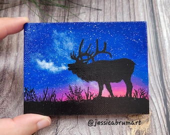 Elk Mini Painting / Acrylic Painting / Wildlife Art / Home Decor / Office Decor / Unique Desk Accessory / Gift For Her / Gift For Him
