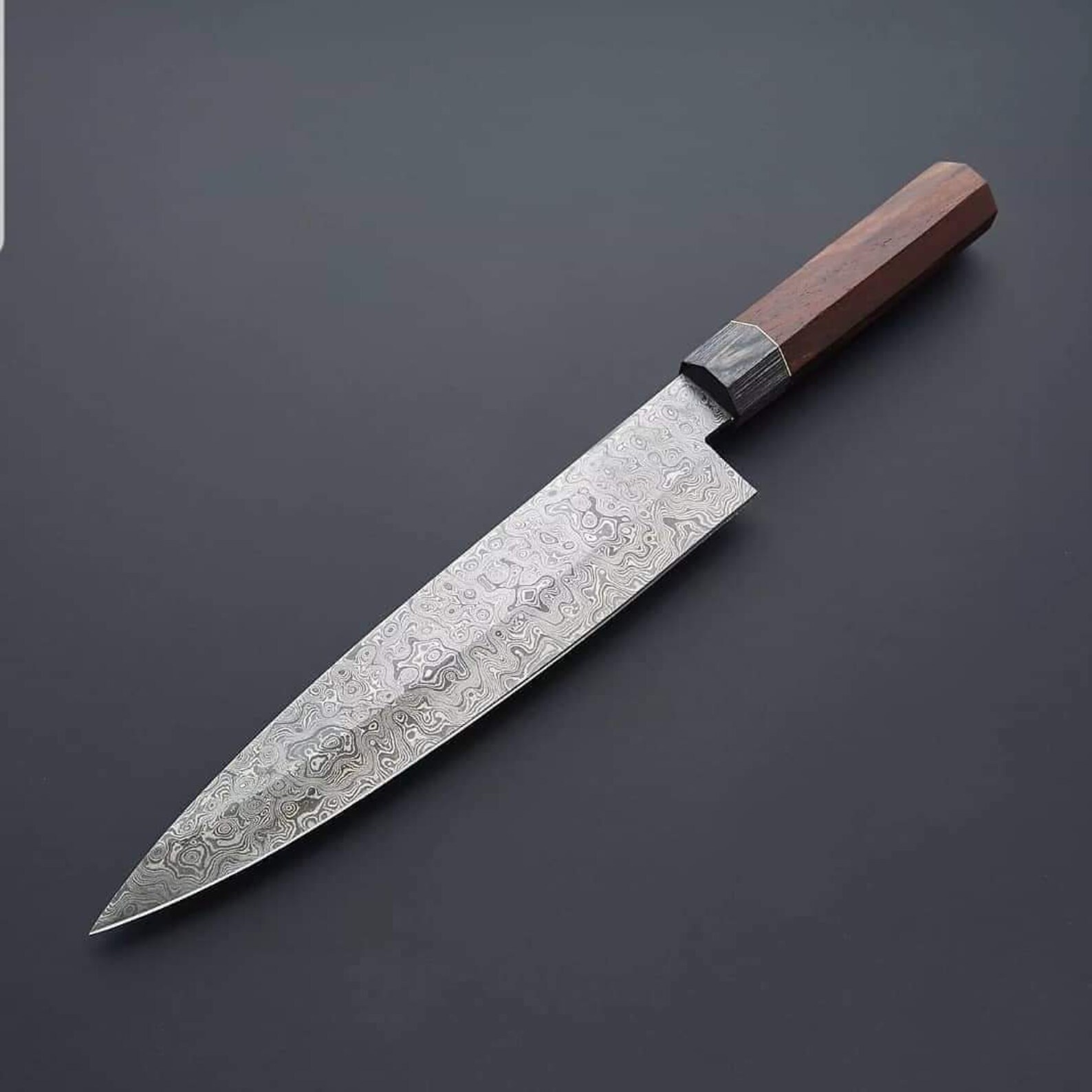 Damascus Chef Knife HANDMADE Rosewood Handle Leather Sheath Etsy