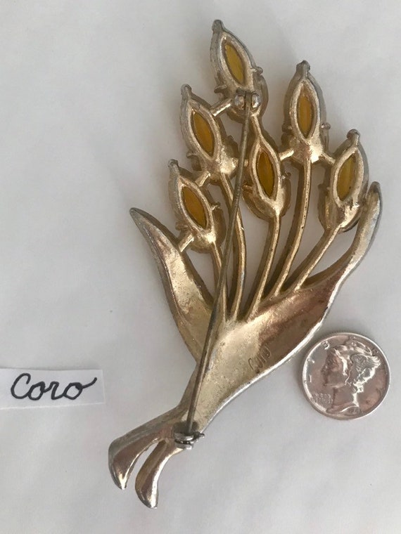 Vintage Coro signed Huge Flower Brooch - image 3