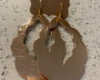 Rose gold cork on leather Morocco drop earrings.