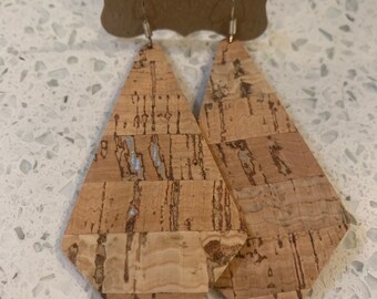 Natural cork on leather with silver specs diamond earrings