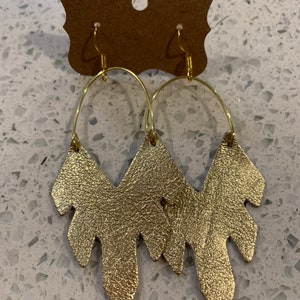 Gold leather feather hoops