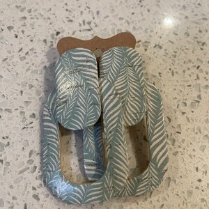 White fern on teal cork on leather rounded rectangle cut out boho statement post earring