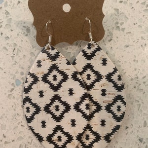 Petite diamond Aztec cork on leather leaf earrings