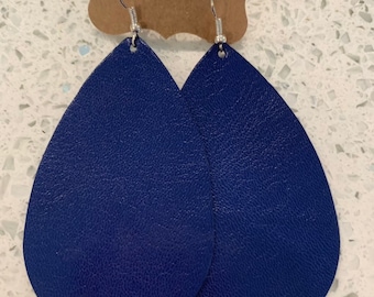 Blue leather teardrop earrings