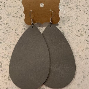 Gray leather teardrop earrings