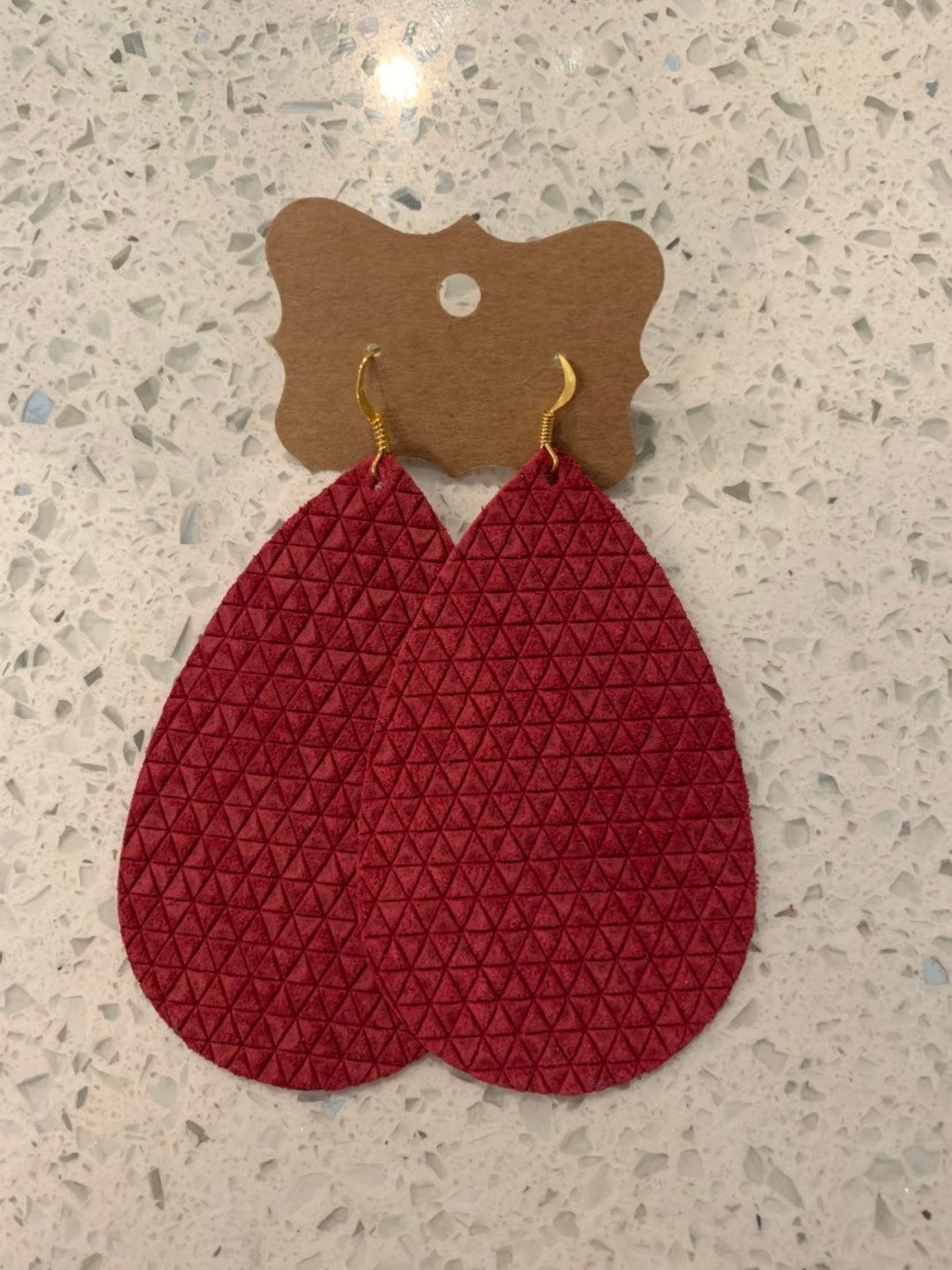 Raspberry Mini Triangles Leather Teardrop Earrings - Etsy