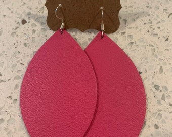 Pink leather leaf earrings