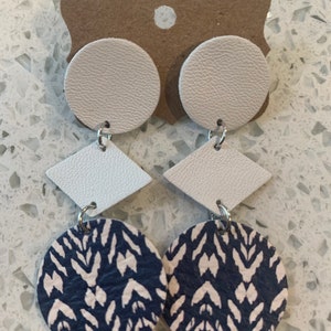 Blue and white shibori triple drop stud earrings