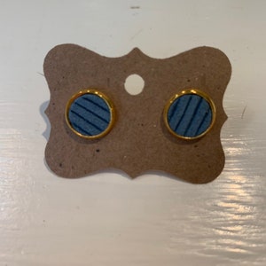 Denim blue ruffle waves leather stud earrings set in gold