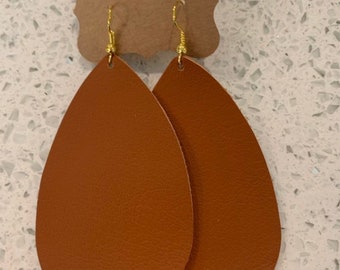 Tan leather teardrop earrings