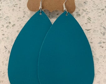 Turquoise leather teardrop earrings