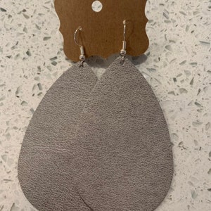 Light gray leather teardrop earrings