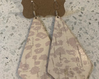 Nude leopard cork on leather diamond earrings