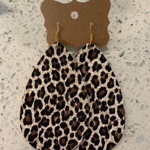 Baby Chocolate Cheetah leather teardrop earrings
