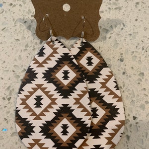Diamond Aztec teardrop leather earrings