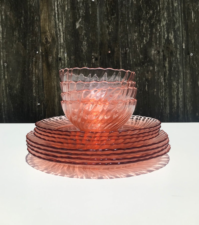 Luminarc Rosaline Set of 22 Pink Dinnerware Set Etsy