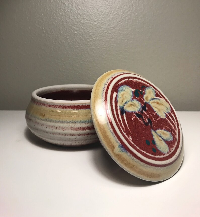 Stoneware Signed Pottery Pot with Lid