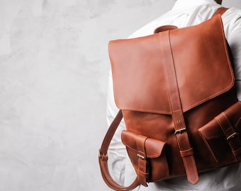 Handgemaakte leren laptoprugzak: gepersonaliseerde werktas