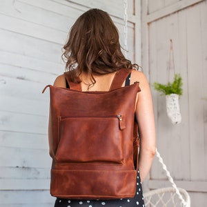 Leather backpack, Leather backpack women, Backpack, Leather backpack purse,Cognac leather backpack women,Backpack purse.Leather backpack zip